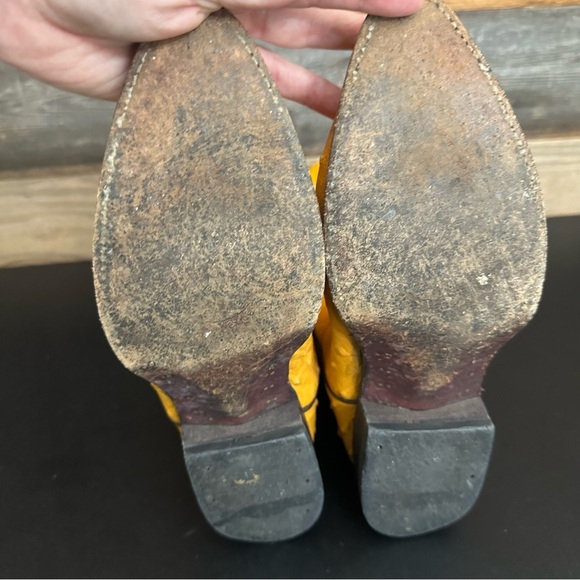 Dos De Oro Leather Western Cowboy Yellow Biker Pull On Mens Boots 7.5 Vintage - Picture 10 of 15